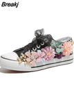 Women Canvas Shoe Low Top Casual Flats tennis Flower Comfortable sweet Ladies Spring Autumn Shoes Designer White Sneakers