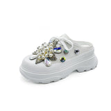 Breakj Baotou Half Slippers Female Wear New Summer Rhinestone Pine Shoes Platform Lazy
