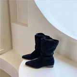 Spring and Autumn New Retro Square Toe Mid-well Boots Women's Solid Color All-match Comfortable Fashion Boots