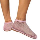 Breakj 2023 New Round Sandals Hollow Out Net Red Diamond Short Boots Summer Sexy Plus Size Flat