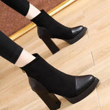 Shoes for Women Ankle Women's Boots Platform Modern Boots Women Flock Back Zip Pointed Toe Chunky High Heels Shoes