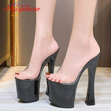 8 Color Women's High Heel Sandals 2023 Summer Transparent PVC Sexy Wedding Slippers 20CM Platform Thick Heel Shoes Size