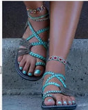 Size Summer Beach Sandals Women Clip Toe Rope Knot Flat Slippers