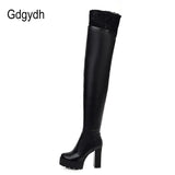Sexy Lace Thigh High Boots For Plus Size Women Platform Shoes Over The Knee Boots Stretch Fabric Black Leather Winter