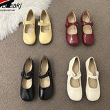 Flat Shoes Women Simple Single Shoes Square Toe Leather Shoes Solid Color Comfortable Sole Spring