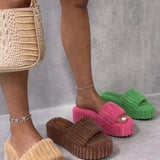 Women's Fashion Open-to-e Home Slippers Women's New Style platform slippers Summer Large Size Thick Soles, Towel Plush
