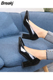 Size 35-43 Woman Pumps Low Square Heels Boat Shoes Pointed Toe Dress Shoes Ladies Pointed Toe White Wedding Escarpins