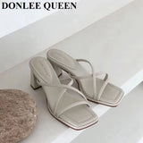 Snake Pattern Sandal Slippers Women High Heel Flip Flops Slip On Slides Narrow Band Shoes Summer Elegant Sandalias