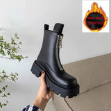 Women Leather Ankle Boots Shoes Round Toe Slip on Thick Bottom Elastic Cool Short Boots Footwear Botas De Mujer High