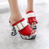 platform high heels women shoes square heels peep toe pumps platform slippers women summer sandals white red black
