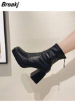 Ankle Boots Boots-Women Luxury Designer Zipper Female Shoes Low 2023 Med Rubber Fashion High Heel Rock Black