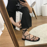 Shoes Women Sandals Narrow Band Vintage Square Toe Flat Cross Strap Thong Sandals V Shape Design Shoes