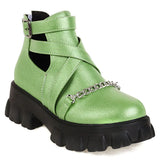 Motorcycle Boots Autumn For Women 2021 Comfy Chunky Heel Chelsea Boots Metal Chain Buckle Strap New Arrivals Pink