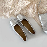 Breakj Silver Single Shoes Spring 2025 New Korean Version Of Evening Wind Flat Shoes Shallow Bow Women's