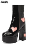 Platform Women Ankle Boots 2023 Antumn Winter Brand Design Heart Office Lady Comfy Women Modern Boots Shoes Bige Size