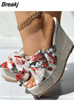 Dropship Platform Wedges Mules Sandals 2023 Summer New Floral Pattern Slide Sandals Comfy Beach Shoes Outside Slider