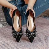 laides lace bow flats pointed toe crystal glitter decoration ballerinas shoes woman Wedding loafers big size 43