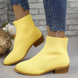 Knit Women Boots Stretch Fabric Solid High Heels Pointed Toe Breathable Socks Shoes for Women Slip on Casual Ankle