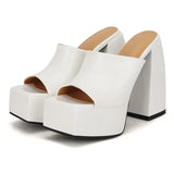 Quality High Heels Women Slippers Thick Platform Female Shoes Buckle Strap Dress Office Ladies Wedding Microfiber Leather