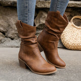 Western Boots Cowboy Boots Women Plested Women Ankle Boots Pu Leather Shoes Autumn Boots Women Booties Lady Plus Size