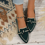 Women's Knitted Slip on Flats Breathable Comfortable Solid Color Walking Shoes Casual Pointed Toe Walking Sneakers
