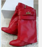 Suede Shark Lock Boots Pointed Toe Height Increasing Women's Ankle Winter Runway Boots Size 10 Sexy Woman Ankle