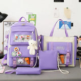 2022 NEW 5-piece set School backpack Canvas Korean Large capacity Women's backpack Kawaii cute doll school girl backpack