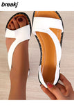 Summer Shoes Women Sandals Flat Beach Shoes Woman Plus Size Gladiator Solid Sandal Comfort Leather