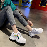Casual Women Sneakers Fashion Rainbow White Wedges Platform Sports Shoes Female 2023 New Lace Up Vulcanize Shoe