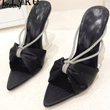 Size 35-41 Transparent Perspex Heels Slippers Ladies High Quality Crystal Rhinestone Strap Sandals Women Shoes