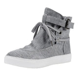 and Autumn Round Head High-top Belt Buckle Decoration Front Lace-up Canvas Shoes Breathable Women's Shoes