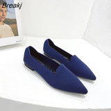 Flat Shoes Women Simple Pointed Single Shoes Spring And Autumn Comfortable Sole Knitting Solid Color Peas