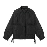 Old Pocket Checkered Cotton Jacket Female Casual Stand Collar Zipper Cotton-padded Thin Coat Female Restro