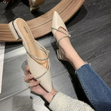 Women's New Summer Mules Slippers Sandals Female Fashion Rhinestones Pointed Square Heel Outside Slippers Zapatillas
