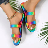 Summer New Fashion Beach Slippers Rainbow Open Toe Sexy Casual Women's Flat Large Sandals