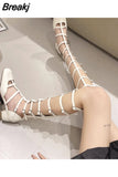 Women's Shoes 2023 Hot Sale Women's Boots Summer's Square Head Hollowed Out Women's Boots Korean Version Zipper Roman Cool