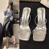 Women's Stiletto High Heel Slippers Shoes for Woman Luxury Designer Women Comfortable Gold Silver Sandals Trend 2024 Size