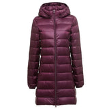 Women Plus Size Down Jackets Long Ultra Light Thin Casual Coat Slim Remove Hooded Parka Fashion Jacket Autumn