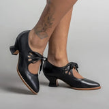 Retro Mary Jane Pumps Woman Vintage Lace Up Low Heel Dress Zapatos Ladies Brand Design Butterfly Wing Derby Shoes Plus