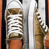 Canvas Shoes 2021 Summer Denim Canvas Shoes Women Low Cut Lacing Shoes Women Casual All-match Flat Shoes Plus Size