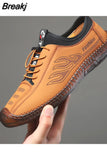 Men's Leather Casual Shoes Soft Bottom Men's Handmade Stitching Hollow Sandals Breathable Outdoor Work Shoes for