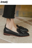 Retro British Style Square Head Women's Loafers Shoes Spring Summer Style Tassel Comfortable Single Shoes Women Brown