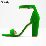 Women Sandals Open Toe Sexy Ankle Straps High Heels Summer Suede Thick Heel Pumps Dress Wedding