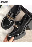 Women Square heel Platform Shoes Height Heels Women's Casual Loafers for Autumn And Winter Metal Decoration Heels Dress
