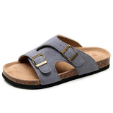 Men's Cow Suede Leather Mule Clogs Slippers High Quality Soft Cork Two Buckle Slides Footwear For Men Women Unisex