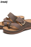 Summer Women Wedges Slippers Med Heel Platform Shoe with Metal Buckle Casual Lady Sandal