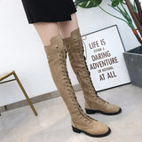 Women's Long Boots Large Women Shoes Thick Heel Lace Up High Heel Round Head Casual Knight Boots Thigh High