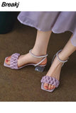 High Quality Shoes for Women Fashion Pearl Sexy Open Toe Sandals Summer The New Elegant Pleated Ice Silk Lace Women