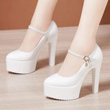 Platform High-Heeled Shoes Lacquered Leather Buckle Model Catwalk Etiquette Women's Shoes New Pointed Stilettos Professional Work