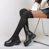 Breakj Plus Size Stretch Over The Knee Boots Women's Fashion New Simple Round Head Thick Bottom Fashion